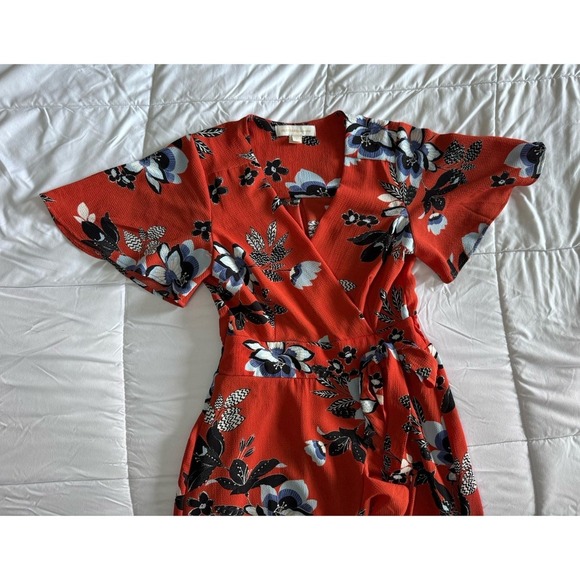 Monteau Los Angeles Womens Small Dress Red Floral Ruffled Tiered Flowy Maxi EUC - Picture 4 of 10